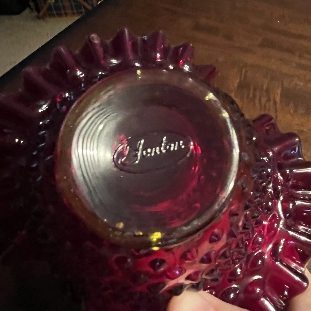 Vintage Fenton Ruby Red‎ Hobnail Glass Basket with Ruffled Edge & Handle TAGS